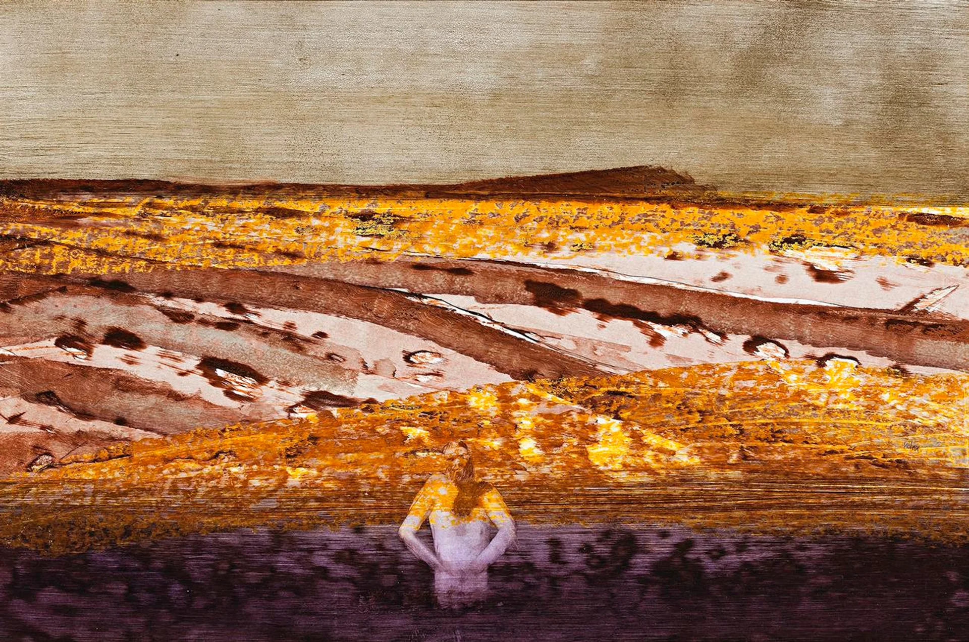 MAN BATHING, CENTRAL AUSTRALIA LANDSCAPE
